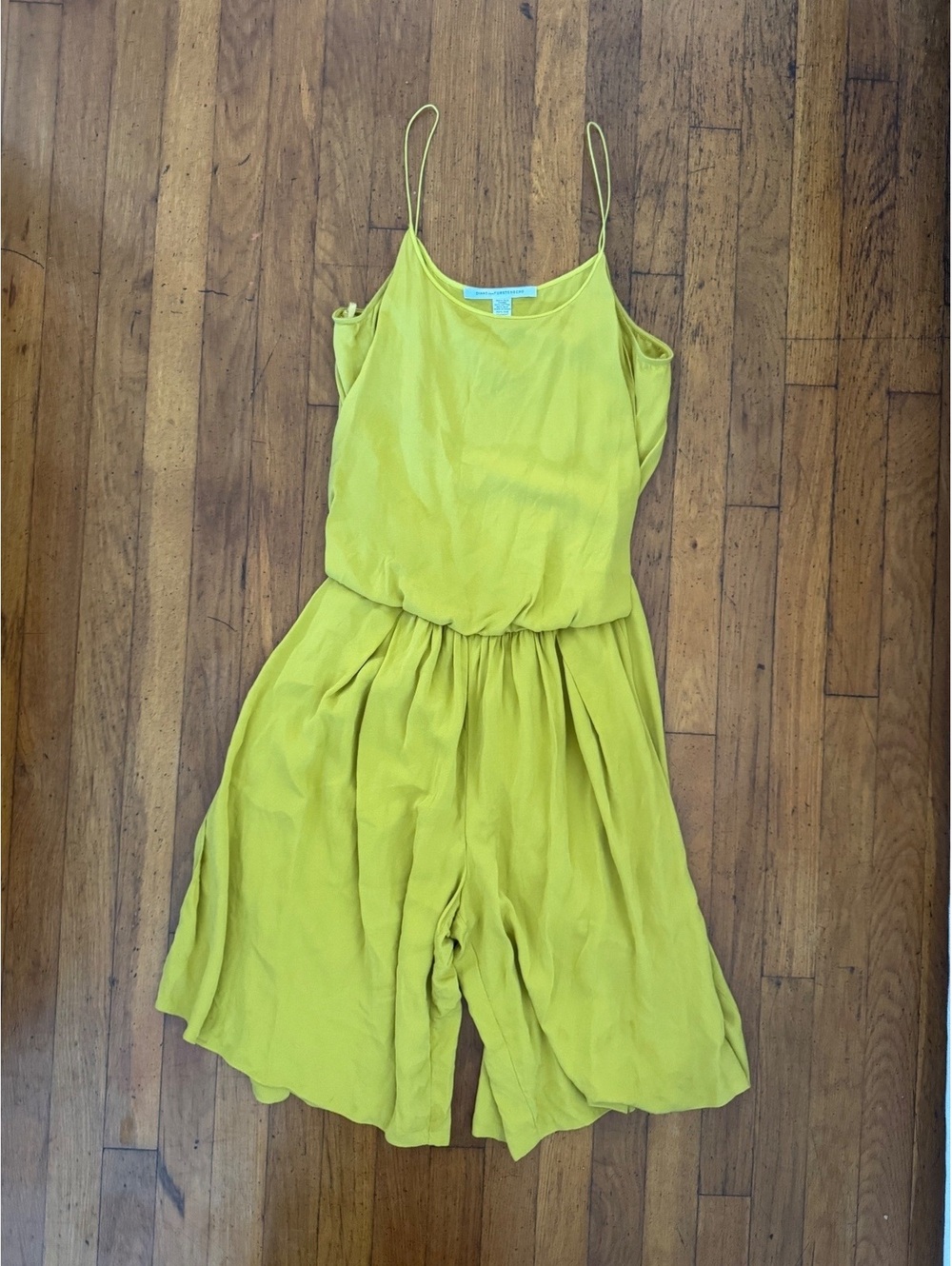 Diane von Furstenberg DVF Chartreuse Yellow Silk Wide Leg Jumpsuit Romper